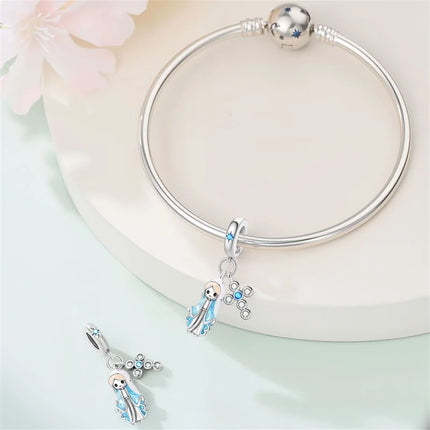 Original New 925 Sterling Silver Prayer Virgin Mary Charms Beads Fit Necklace Bracelet Accessory DIY Jewelry For Women Gift