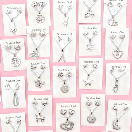 5/10/15/20Sets Fashion Butterfly Flowers Heart Stainless Steel Earrings Necklace Set For Women Trendy Jewelry Party Gifts