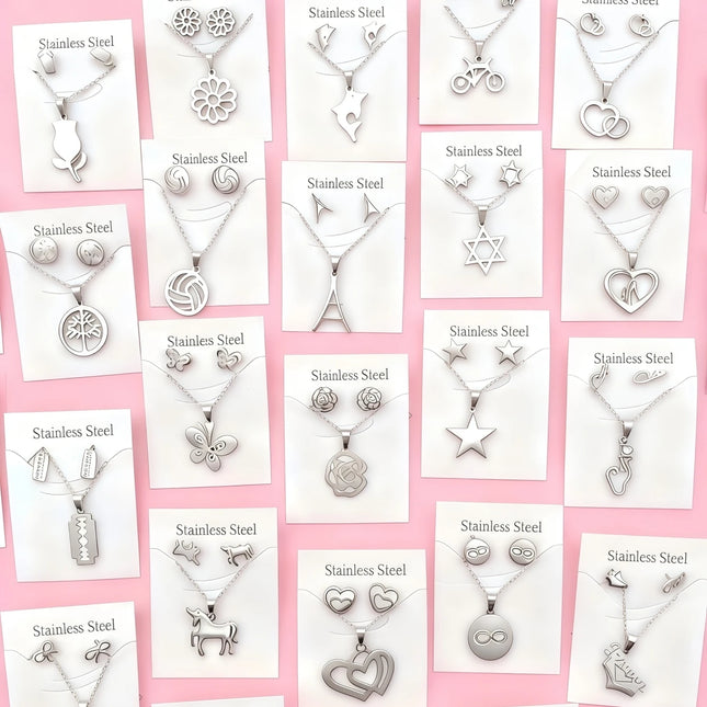 5/10/15/20Sets Fashion Butterfly Flowers Heart Stainless Steel Earrings Necklace Set For Women Trendy Jewelry Party Gifts