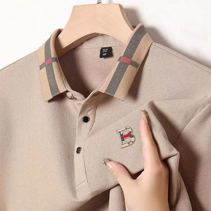 2025 Men's Trendy POLO Short Sleeve Luxury Embellished Brand Luxury Exquisite Relief Craftsmanship Comfortable Business Casual Top