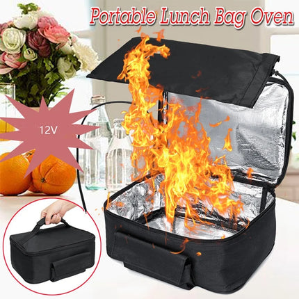 B82B-Portable Food Warmers Electric Heater Lunch Box Mini Oven 12V Car Power Black