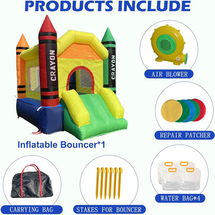 Mini Inflatable Bounce House with Blower Toddler Castle Kids Bouncy House with Slide, air Blower, Carrying Bag and Water Bag