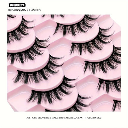 10 Pairs Deluxe C Curl False Eyelashes - Multi-Length Manga & Cosplay Lashes Set,Natural-to-Bold Fake Lashes Pair