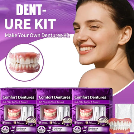Full Set Natural Dentures Upper & Lower Silicone Fake Teeth Braces Comfort Fit Instant Smile Oral Care For Men Women