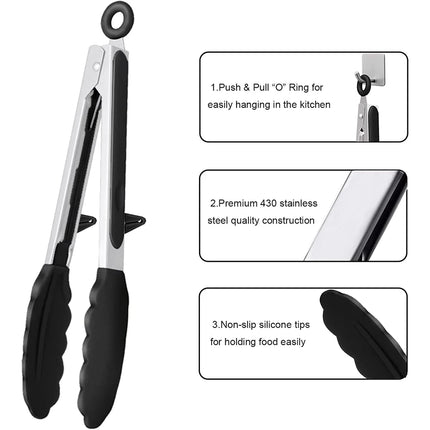 LMETJMA Kitchen Tongs Silicone Food Tongs Non Stick Cooking Serving Tongs For BBQ Salad Steak Pasta Spaghetti Noodles JT302