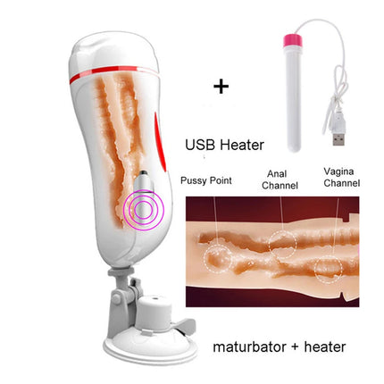 Dual Channel Vagina Anal Masturbation Cup Blowjob Vagina Real Pussy Penis Pump Vibrator Male Mastrubator for Man Sex Erotic Toys