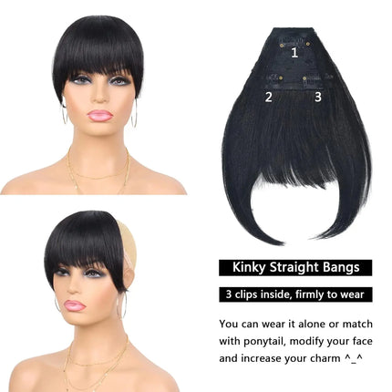 Synthetic Hairpiece Yaki Drawstring Ponytail Extension with Bangs - Long Yaki Straight Clip in for Black Women for Daily Party