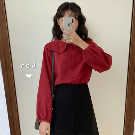 Casual Base Layer Top Autumn Collection Fresh Korean Style Doll Collar New Model Long Sleeve Shirt Women's Top
