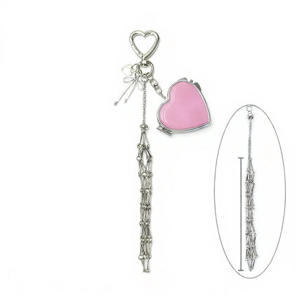 Cross border metal stainless steel lipstick mesh bag pendant gold silver heart shaped  keychain  Accessories Net Pocketg Charm