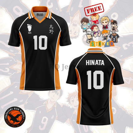 Hot Custom Name Haikyuu Karasuno High Hinata 10 Jersey Men Women Anime Volleyball Uniform Short Sleeve V-Neck Polo Sport T-Shirt