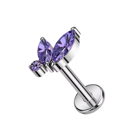 F136 Titanium Alloy Fashion Purple Zirconia Stud Earring Set with Cartilage Piercing Lip Stud and Ear Lobe Body Piercing Jewelry