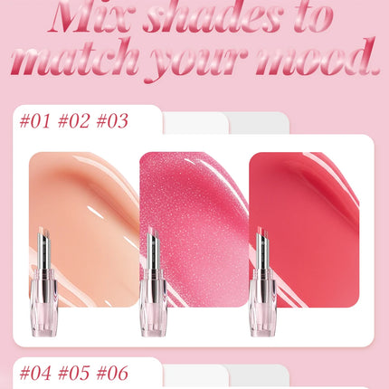 6 Colors Crystal Glossy Lipstick - Moisturizing Tinted Lip Balm,  Shimmer, Transparent Tube, Long-Lasting Hydration,