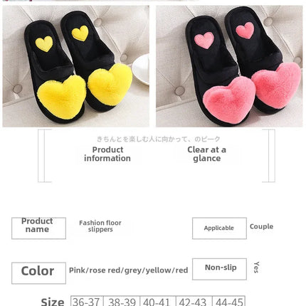 Autumn/winter Warm Cotton Slippers Women's Cartoon Peach Heart Design Floor Anti-slip Home Slippers For New Mothers