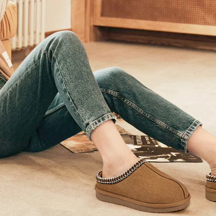 Eyriphy Size 36-37 to 48-49 Women's New Genuine Suede Slippers Winter Slip On Memory Foam Furry Shoes Comfortable Home Slippers