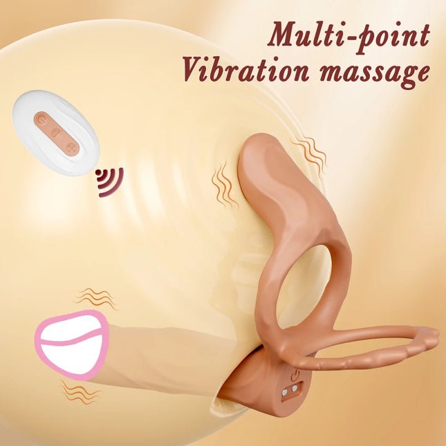 Remote-Controlled Double Penetration Vibrator for Couples, Anal Plug Vibrator with Penis Cock Ring, Adult Sex Toys for Men and Women