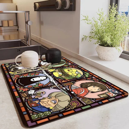 VIKAMA Anime Diatomite Quick-drying Dishwashing Carpet Print Kitchen Dishes Coffee Machine Draining Dinnerware Cups Non-slip Rug