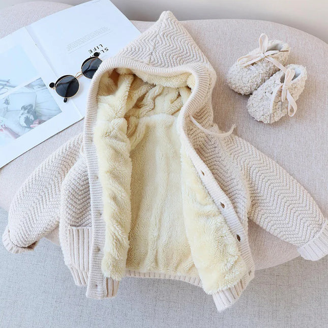 MILANCEL Winter Kids Sweaters Fur Lining Girls Cardigans Warm Boys Knitwear Children Outfit