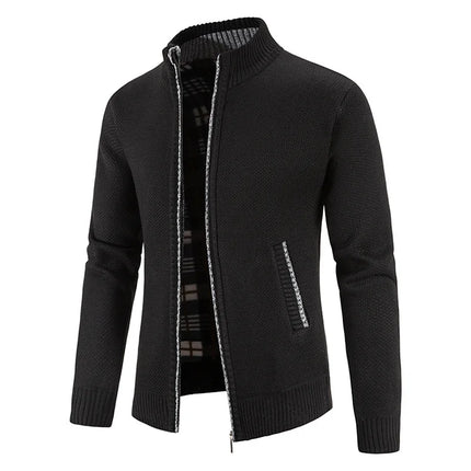 Men's Thickened Woolen Cardigan Coat Zipper Collar Knitted Sweater Autumn Winter New Style Fashion Urban Youth Casual Knitwear