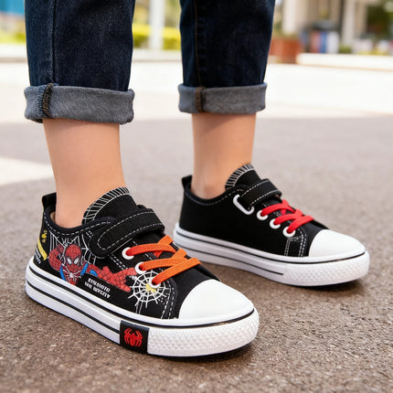 Children Canvas Casual Shoes Boys Cartoon Running Sneakers Spring Fashion Teenager Kid Black Red Red Shoes Size 26-37