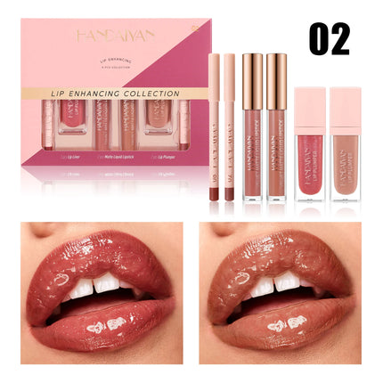 HANDAIYAN 6-Piece Matte Long-Lasting Color Moisturizing Waterproof Lip Liner Set Lip Liner + Lip Gloss + Lip Lacquer Set