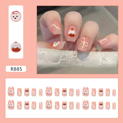 Thousands Stars 24 Pcs Press on Nails Pink Nail Polish Glossy Artificial Finger Manicure Reusable False Nails for Women