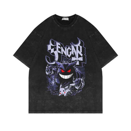 Pokemon Gengar T Shirt Men 2026 Summer Vintage Acid Wash Oversized Tee Japanese Anime Streetwear Hip Hop Harajuku Y2k