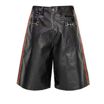 Nerazzurri Summer Patchwork Pu Leather Shorts for Men Cool Handsome Luxury Designer Calf-Length Pants Emo Menswear Clothes 2026