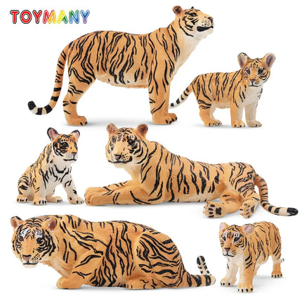 6Pcs Simulation Tiger Family Wildlife Animals Model Toy Mini Tigers Figures Dolls Action Figurines Toys for Children Set Gift