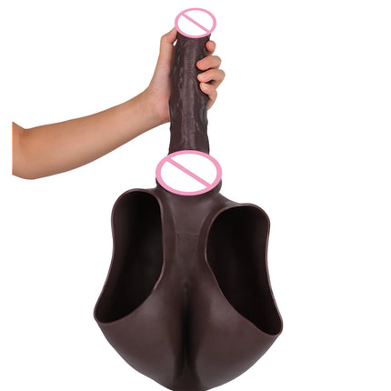 FAAK Wearable Black Penis Sleeve Silicone Panties Strap On Dildo Harness Hollow Dildo Realistic Cock Enlarger Sex Toys For men