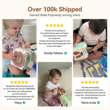 Baby Montessori Rattle Toy Cotton Animal Tissue Box Kid Finger Exercise Cloth Busy Box Toy Baby Educational Activity Sensory Toy
