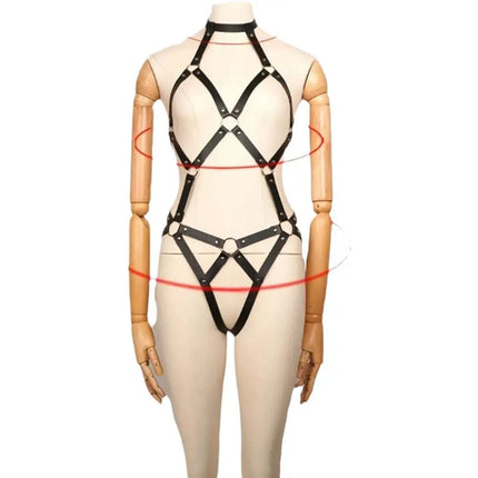 Leather BDSM Harness Lingerie Set Gothic Fetish Bra Suspenders Bodysuit for Women Erotic Wear