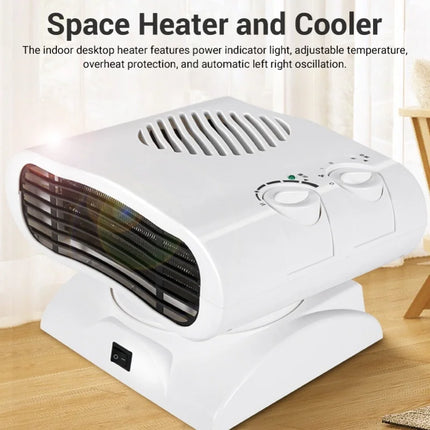 Portable Space Heater Cooler 2000W Auto Oscillating Desk Fan For Home Bedroom Living Room Office