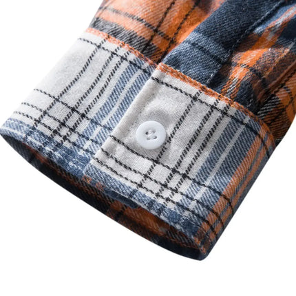Autumn Hot Sale Of The Season Men's Plaid Hooded Casual Shirt Independent Station Cross-Border Checkered Hoodie Style Floral Patchwork
