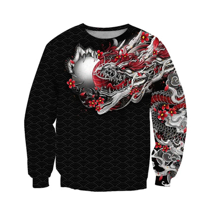 Japanese Mythology Mask Printed Sweatshirt Men's Clothes Harajuku Street Pullover Top 3D Printed Mysterious Culture Sweatshirts
