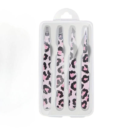 Stainless Steel Wild Leopard Print Eyebrow Tweezers Set 4pcs Makeup Sticker False Eyelashes Tool Christmas Gift