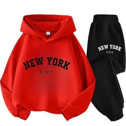 Kids Fashion Simple USA New York Alphabet Print Casual Suit Boys Outdoor Sports Suit Girls Fall and Winter Comfortable Warm Suit