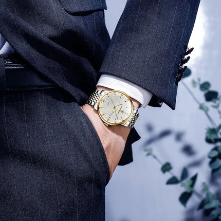 POEDAGAR Fashion Business Men's Watches Waterproof Luminous Date&Week Stainless Steel Men Watch Quartz Exquisite Male Wristwatch