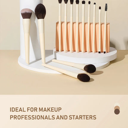 13-Piece Vegan Makeup Brushes Set - Fluffy Synthetic-Soft Bristles Eye & Face Cosmetics Kit with Nano-Fiber Handles