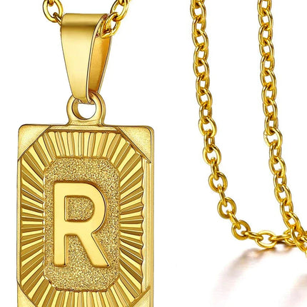 Fashion 26 Letter Gold Color Pendant Necklace for Men Women O Chain Link Charm Square Initial Necklace Choker Jewelry