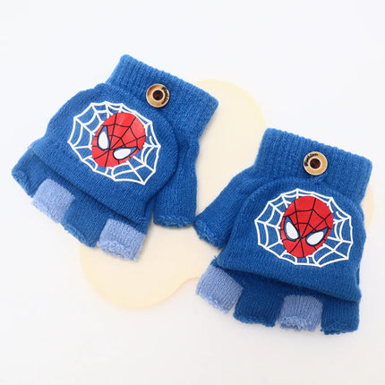 Marvel Spider-Man Children's Flip Gloves Toddler Half Finger Mittens Kindergarten Flip Top Warm Gloves 2-7 Years Old Gift