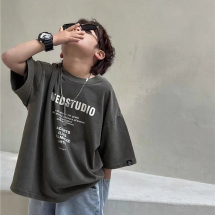 2026 New Boys' Summer 100% Cotton Streetwear Short Sleeve T Shirt Casual Half Sleeve Clothing