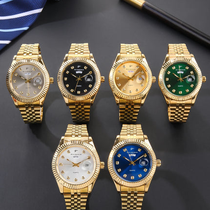 Classic Men's Steel Strap Luxury Wristwatch Business Calendar Stainless Steel Round Male Quartz Watches Clock Wristwatches ﻿