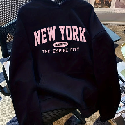Women'S Loose New York Letter Pattern Fashion Hoodie Casual Style Geometric-pattern Hooded Collar Suitable for All Seasons