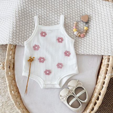 2025 Summer New Baby Girl Clothes Sweet And Cute Flower Towel Embroidery Suspenders Bodysuit Infants Baby Strap Romper Jumpsuit