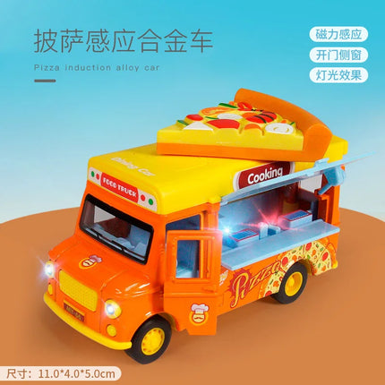 1:36 Q-version Pull Back Fast Food Car Alloy Car Model Burger Magnetic Induction Novelty Sound and Light Toy Children's Gift