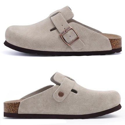 Kidmi New Women Clogs Men Clogs Suede Slippers Fashion Cork Footbed Leather Slippers Classic Mules Soft Antiskid House Slippers