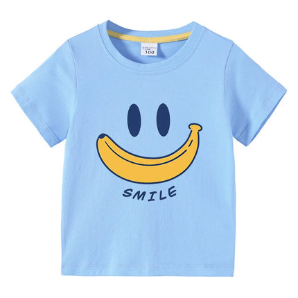 Cute Smiling Banana Kids Short Sleeve T Shirts Boys Girls Same Style Cartoon Casual Tees Comfortable Children Clothing