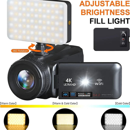 4K Ultra HD Professional Video Cameras for Photography 18X Digital Zoom YouTube Live Streaming Camcorders 64MP Vlogging Recorder