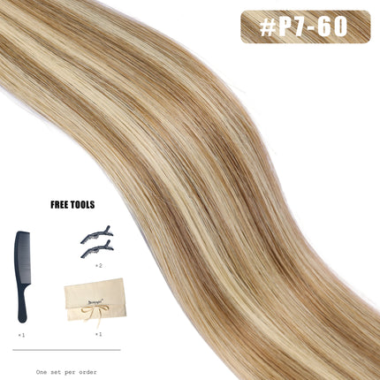 Genius Weft Human Hair Extensions 100G Double Drawn Blonde Bundles Invisible Straight Virgin Hair Weft Full End Top Quality