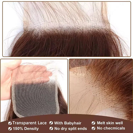 4# Chocolate Brown Straight Hair 13X4 Lace Frontal Burmese Remy Human Hair Preplucked 4x4 Transparent Lace Closure Human Hair